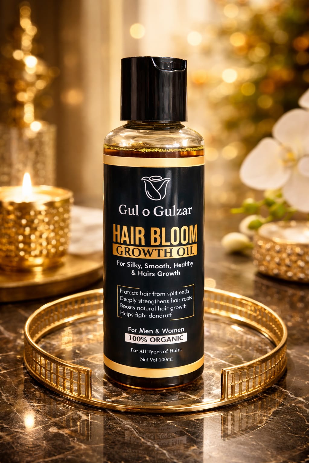 Hair Bloom Growth Oil – 100% Organic Herbal Hair Oil for Hair Growth & Hair Fall Control